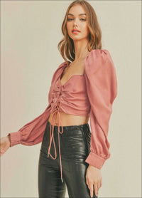 Holly lace up top- Dusty Pink